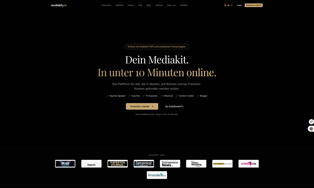 Screenshot von MediakitPro